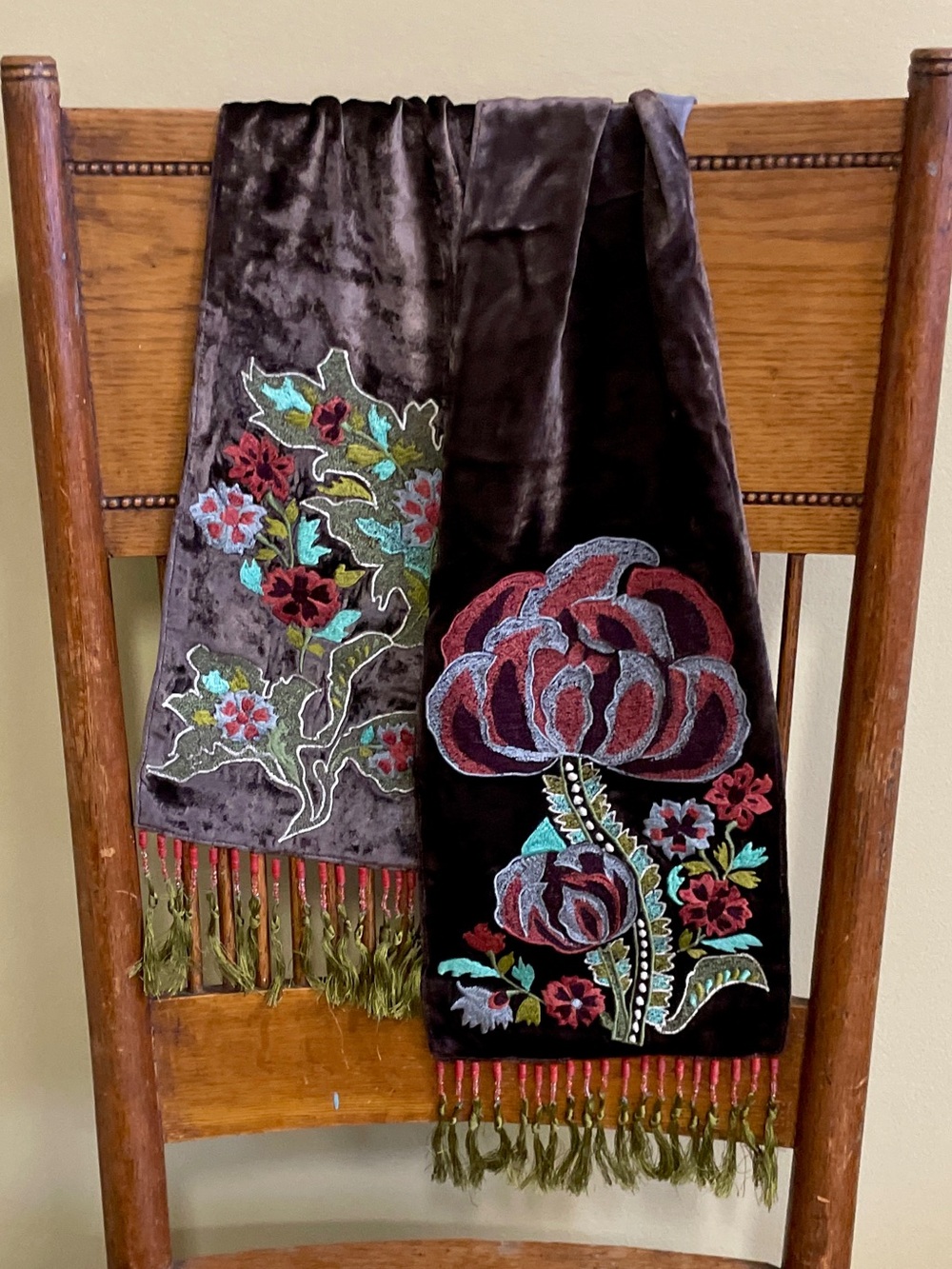 Chan Luu | Embroidered Velvet Floral Scarf w/ Beaded Fringe ♥ Price is FIRM